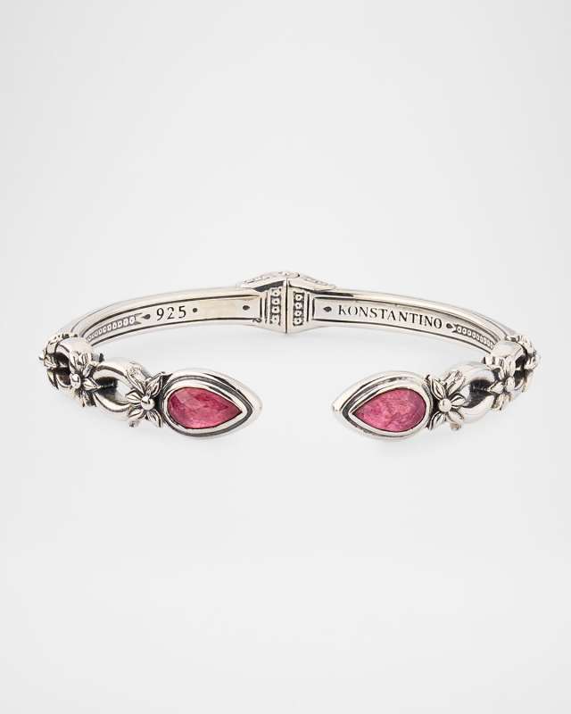 Ivy Rock Crystal, Strawberry Quartz and MOP Triplet Cuff Bracelet